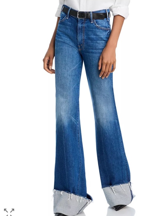 MOTHER Denim - MOTHER Blue High-Rise Wide-Leg Jeans with Cuffed Hem